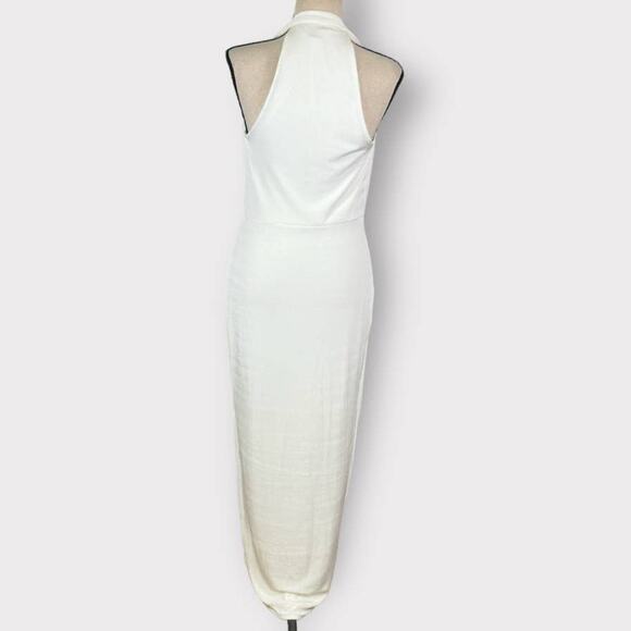 bebe Asymmetric Halter Dress Women's XS White Midi V-Neck Sleeveless Wrap Style - Picture 5 of 11